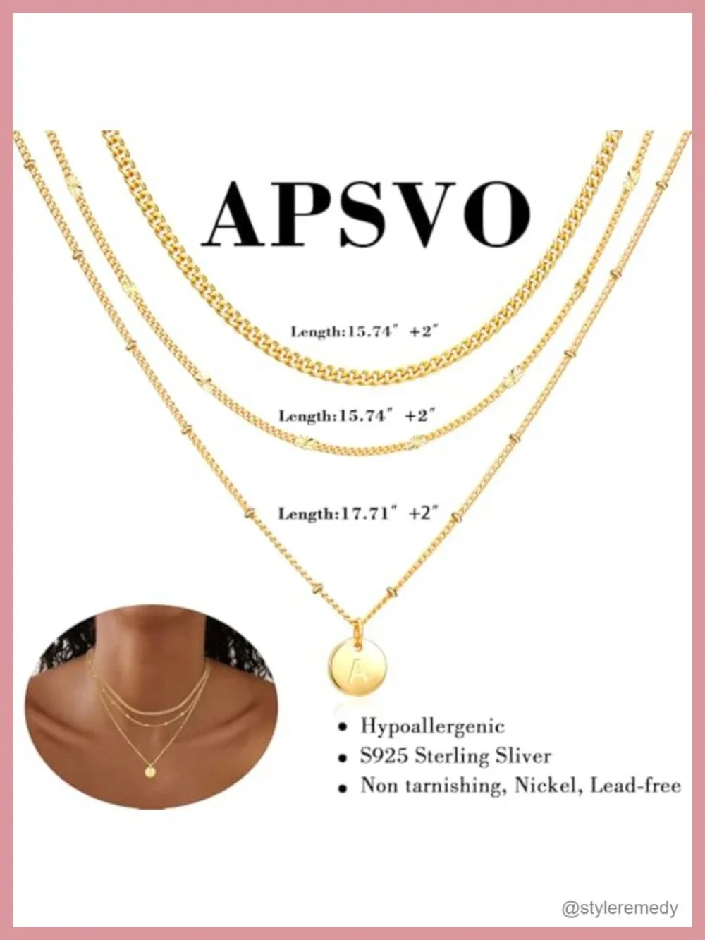 3PCS Layered Initial Necklace 14K Gold Plated Sterling Silver Stack Necklace